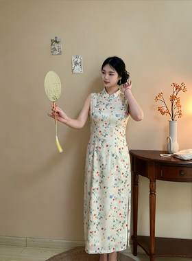 胖妹妹中式夏季无袖短袖碎花旗袍