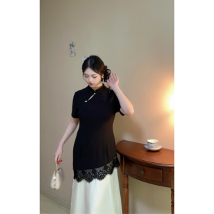 旗袍大码 假两件轻薄透气赫本风新中式 胖mm连衣裙 自制款 黛烟