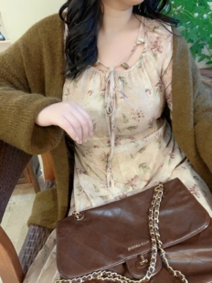 慵懒风宽松碎花连衣裙 胖mm新中式 大码 禅意毛衣200斤春 自制款