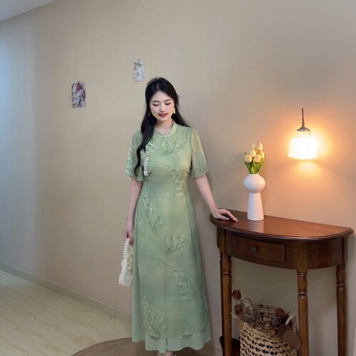 夏季胖妹妹显白新中式假两件旗袍