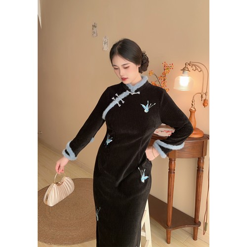 遇见自制大码加厚雪尼尔显瘦旗袍