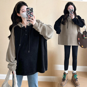连帽上衣女气质时尚 大码 韩版 2026春秋新款 200斤 孕妇宽松卫衣套装