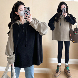 连帽上衣女气质时尚 大码 韩版 2025春秋新款 200斤 孕妇宽松卫衣套装