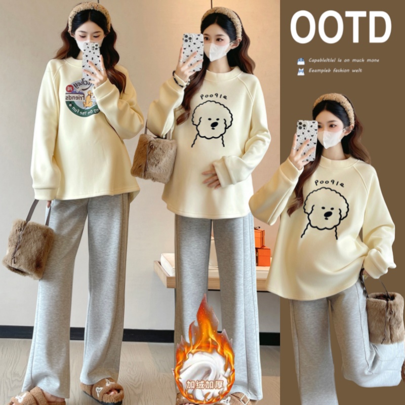 大码孕妇卫衣秋冬打底上衣加绒女