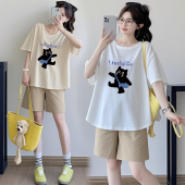 孕妇t恤上衣套装 短裤 夏季 短袖 两件套显瘦200斤潮 外穿休闲时尚 大码