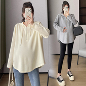 大码 休闲宽松连帽T恤上衣女潮妈200斤秋 韩版 孕妇卫衣春秋款 中长款