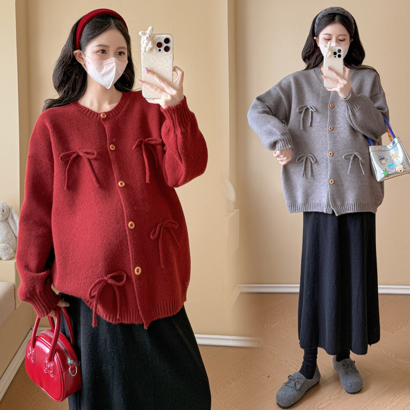 大码孕妇装毛衣开衫外套女秋冬新款时尚蝴蝶结宽松减龄显瘦200斤,孕妇装/孕产妇用品/营养,毛衣,淘宝优惠券,粉丝福利购,淘宝优惠卷