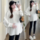 大码 休闲200斤 上衣T恤打底衫 孕妇卫衣春秋纯棉宽松中长款 白色长袖