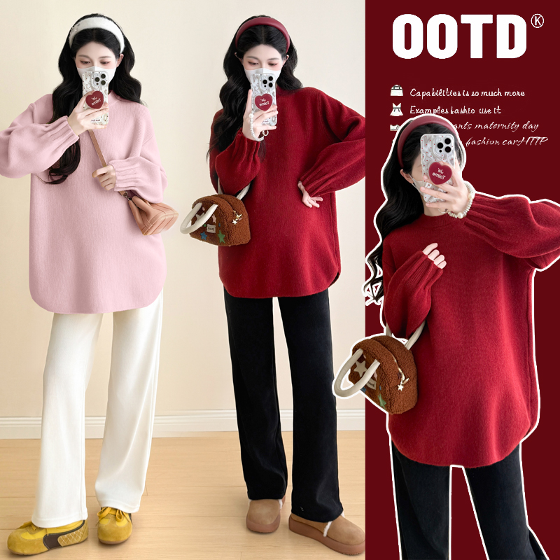 大码孕妇装秋冬软糯毛衣慵懒风女