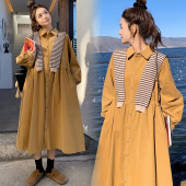 裙宽松法式 大码 披肩衬衫 2026新款 桔梗茶歇裙200斤 孕妇连衣裙春季