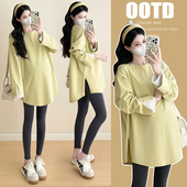 新中式 大码 中长款 2026宽松时尚 开叉T恤上衣气质200斤 孕妇卫衣春季