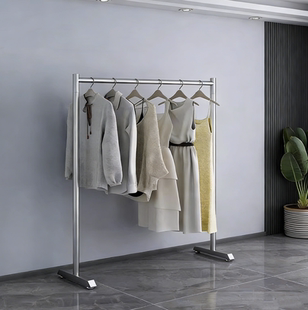 不锈钢落地挂衣架卧室家用伸缩杆阳台暖气片晾衣架加粗加厚衣帽架