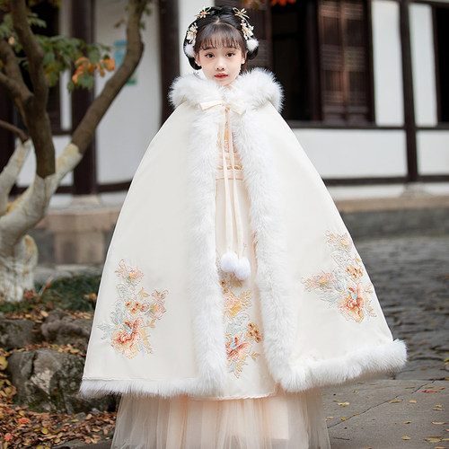 加厚加绒冬季女童唐装汉服拜年服