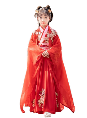 女童汉服春秋新款夏季女孩唐装公主连衣裙子童中国风红色超仙古装