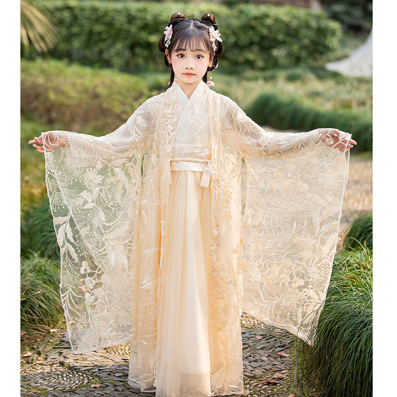 女童汉服夏季超仙唐装襦裙女孩中国风古装连衣裙古筝演出服春秋季
