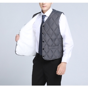 秋冬马甲羽绒棉背心男款爸爸坎肩新款加绒加厚老人男士马夹羊羔绒