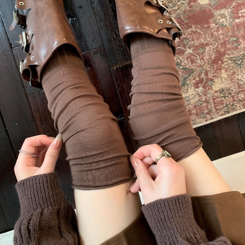 咖色美拉德袜子女款秋冬季纯棉高筒过膝堆堆袜jk长筒大腿袜配靴子