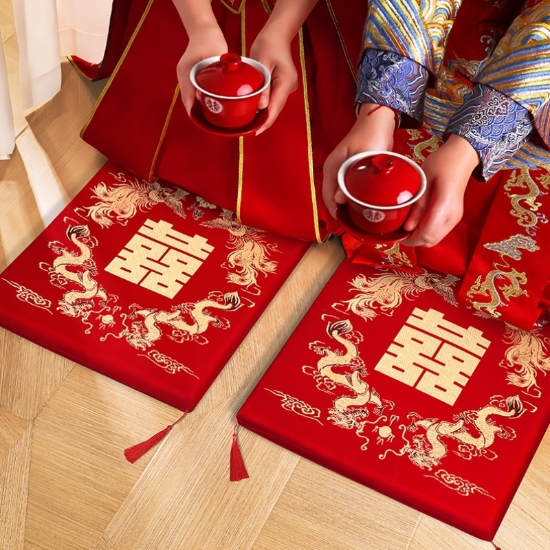 结婚敬茶跪垫一对婚礼改口红色新娘坐福垫跪拜垫婚庆加厚喜垫子