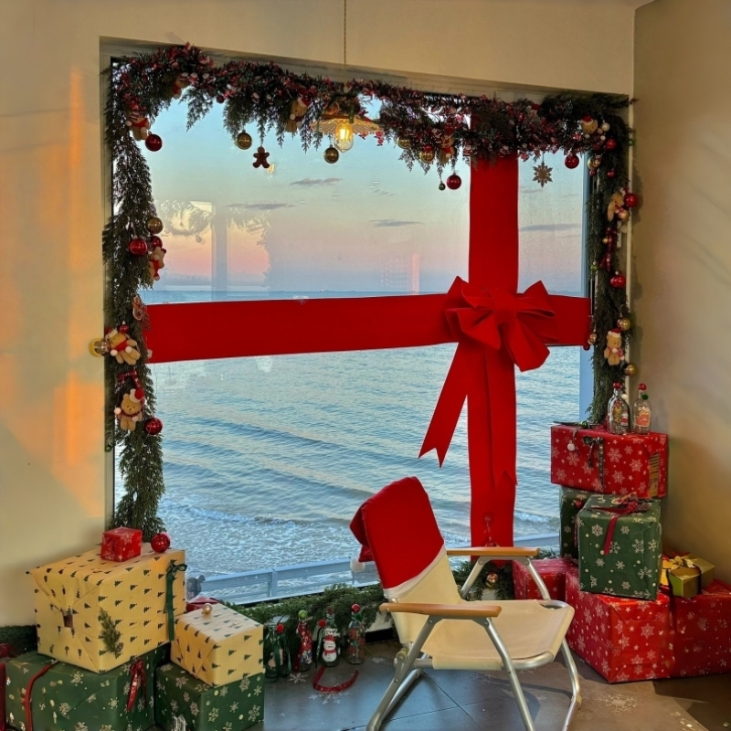 圣诞装饰品户外咖啡门店餐厅店铺橱窗藤条布置氛围场景圣诞节摆件