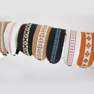 波西米亚民族风宽边细条纹拼色带齿发箍旅行拍照发卡头箍发饰