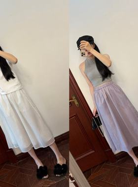 现货~唯美雾紫色 白色~防泼水面料夏日轻盈透气户外休闲半身裙