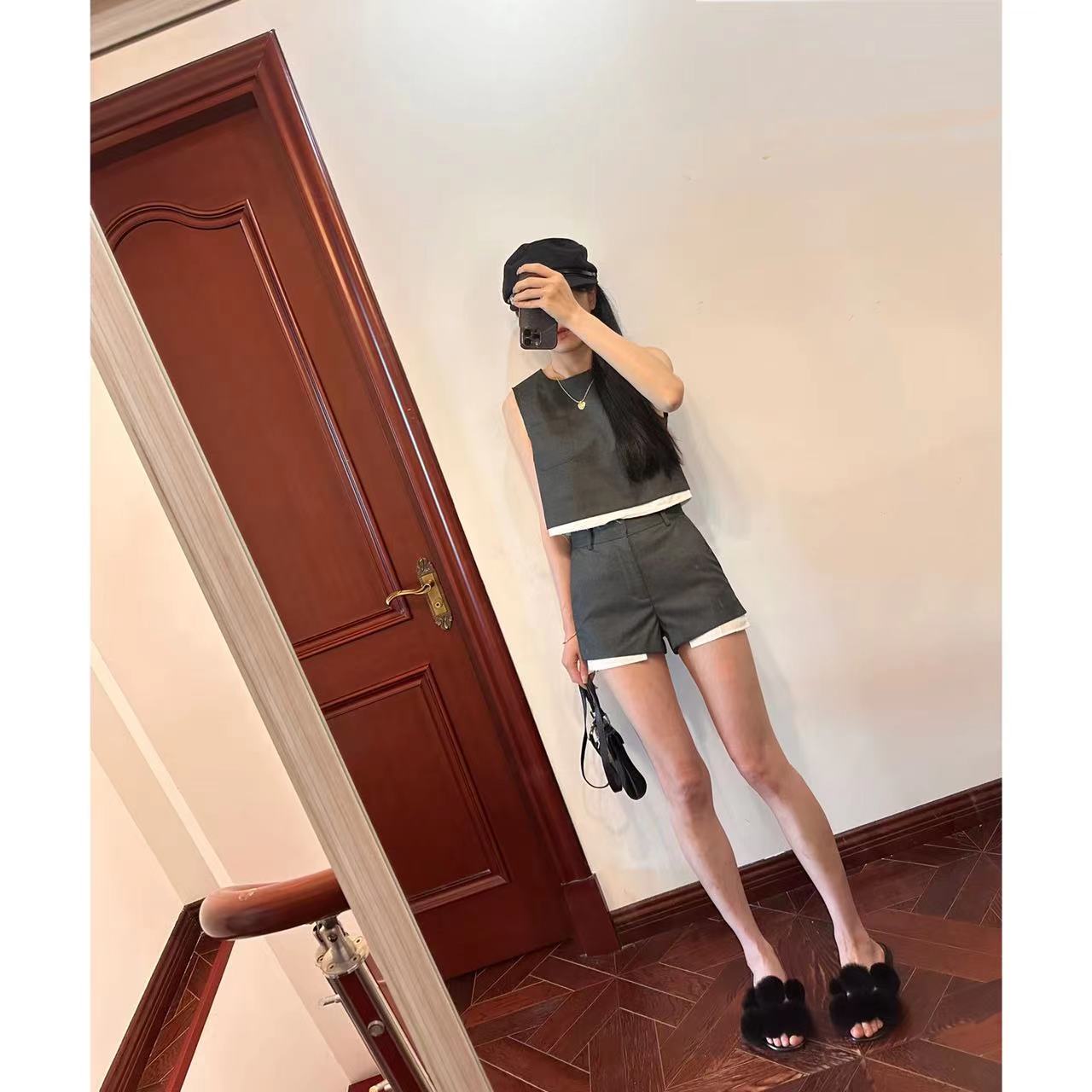 moc假两件高腰西装短裤