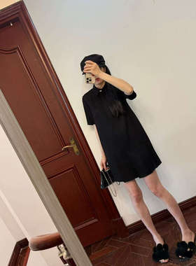 现货~gann* 黑色polo领百褶拼接连衣裙