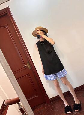 现货~ 限时折~宋妍霏同款~selfwho*别致设计黑色拼接裙边连衣裙