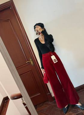MCHIC |设计师线~超好穿的！u领口显瘦连体衣+TR红色灯芯绒阔腿裤