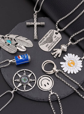 欧美毛衣链批发高级感钛钢项链潮军牌男士个性长款吊坠不锈钢挂件