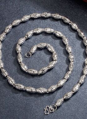 霸气圆柱体珠子项链 镀铂金橄榄珠佛珠粗链锁骨链夏季潮男项链饰