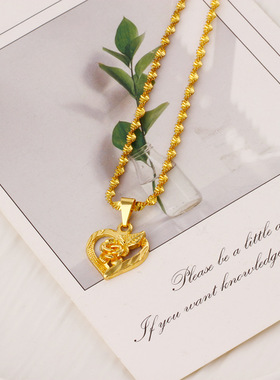 爆款沙金爱心项链女里外一色铜镀金新款心形项链围脖链不掉色项坠