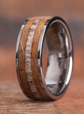 跨境热销银色威士忌木纹酒桶型风格男戒 欧美时尚不锈钢戒指批发