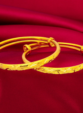 沙金儿童小孩手镯光面满天星长命富贵聪明伶俐调节手镯龙凤手镯批