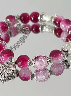 【酒红碎花】蝴蝶手链闺蜜小众显白高颜值友谊闺蜜手串ins风时尚