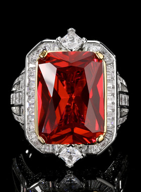 2025华碧珠宝铜底镀金复古时尚仿真刚玉方形戒指女主石13*18