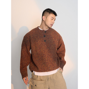 双11清仓 秋冬扎染工艺直排扣子设计复古美式厚实气质针织毛衣