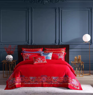 梦洁家纺100支纯棉长绒棉中式绣花婚庆八件套结婚用品真爱加冕