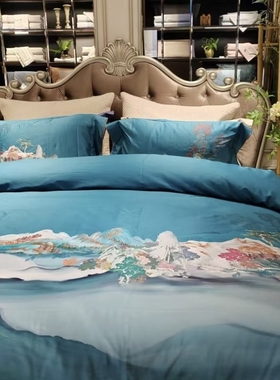 梦洁100支双股棉长绒棉数码印花六件套专柜正品江山如画13860