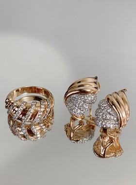 中古风一半光金一半星河925银镀金镶嵌满钻莫桑钻海螺牛角包珠宝