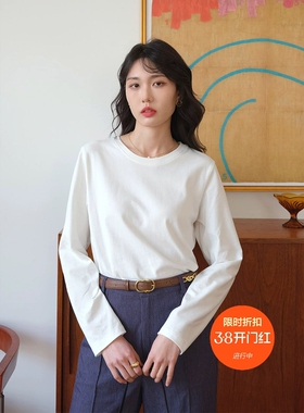 03/21Z品牌2026新款100%棉双纱柔棉白色外穿内搭纯棉长袖打底T恤