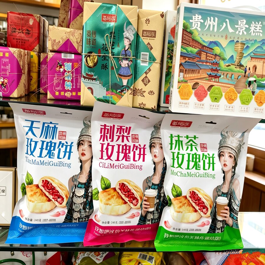 贵州特产苗阿莎刺梨玫瑰饼抹茶饼天麻饼传统糕点休闲零食点心240g