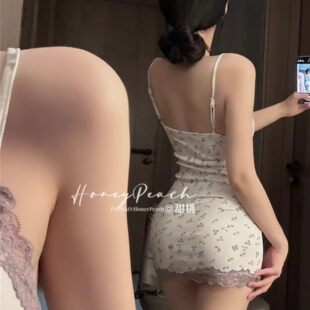 HP：紫色韵味*蕾丝纯欲紫碎花莫代尔舒适吊带紧身连衣睡裙女性感