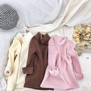 【断码】加绒打底衫中小童男女童加绒纯色不倒绒半高领打底衫