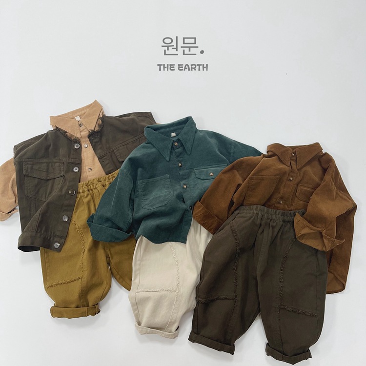 纯色男女童长袖条绒衬衫外套潮