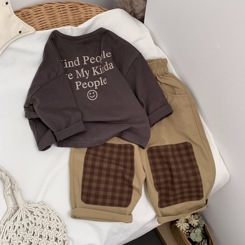 特~春秋装补丁哈伦裤男童女童休闲裤子质感字母T恤潮新款春秋款