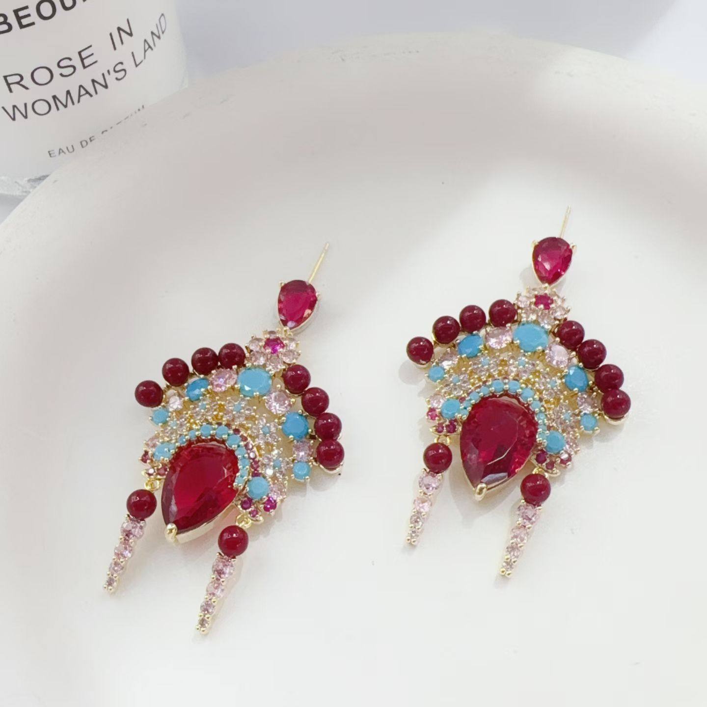 耳环女正品中国风京剧脸谱微镶凤冠流苏耳线小众设计感