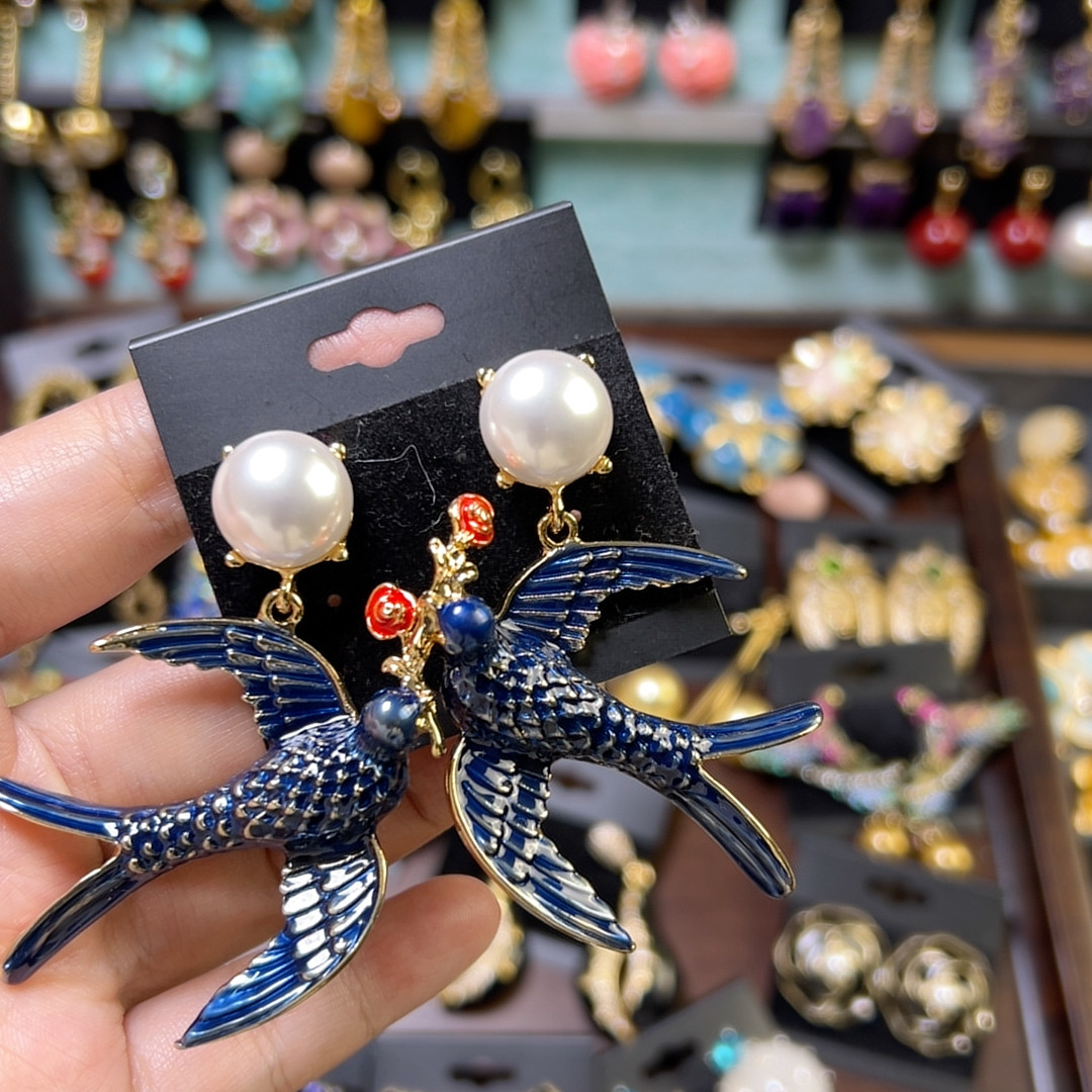 喜上眉梢中古夸张耳环蓝色珐琅高品质高级感轻奢小众设计气质耳饰,饰品/流行首饰/时尚饰品新,耳环,淘宝优惠券,粉丝福利购,淘宝优惠卷