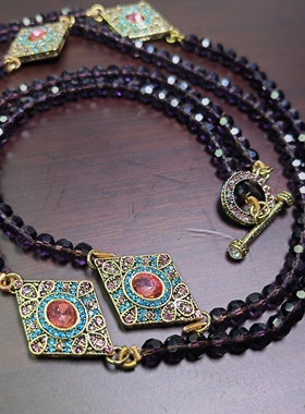 中古vintage耳饰复古风捷克宝石水晶简约百搭菱形耳钉项链女