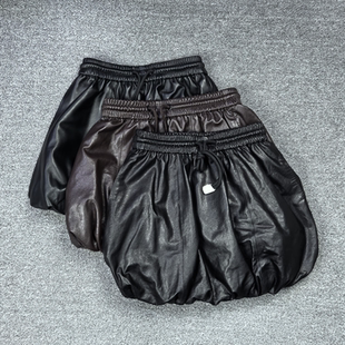 真皮松紧腰绵羊皮短裙女高腰A字裙花苞裙2025秋季新款半身裙洋气